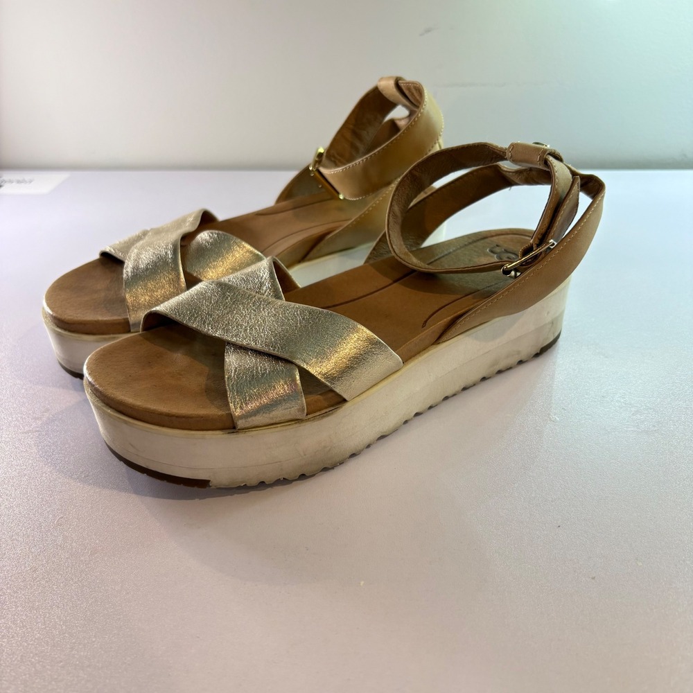 UGG Gold Metallic Leather Crossover Sandals - Picture 2 of 8